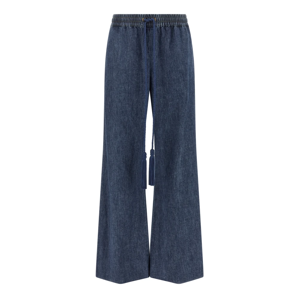 Valentino Garavani Vrouw Blauw Jeans Dames, S, Katoen, Chambray Wijde Flared Jeans