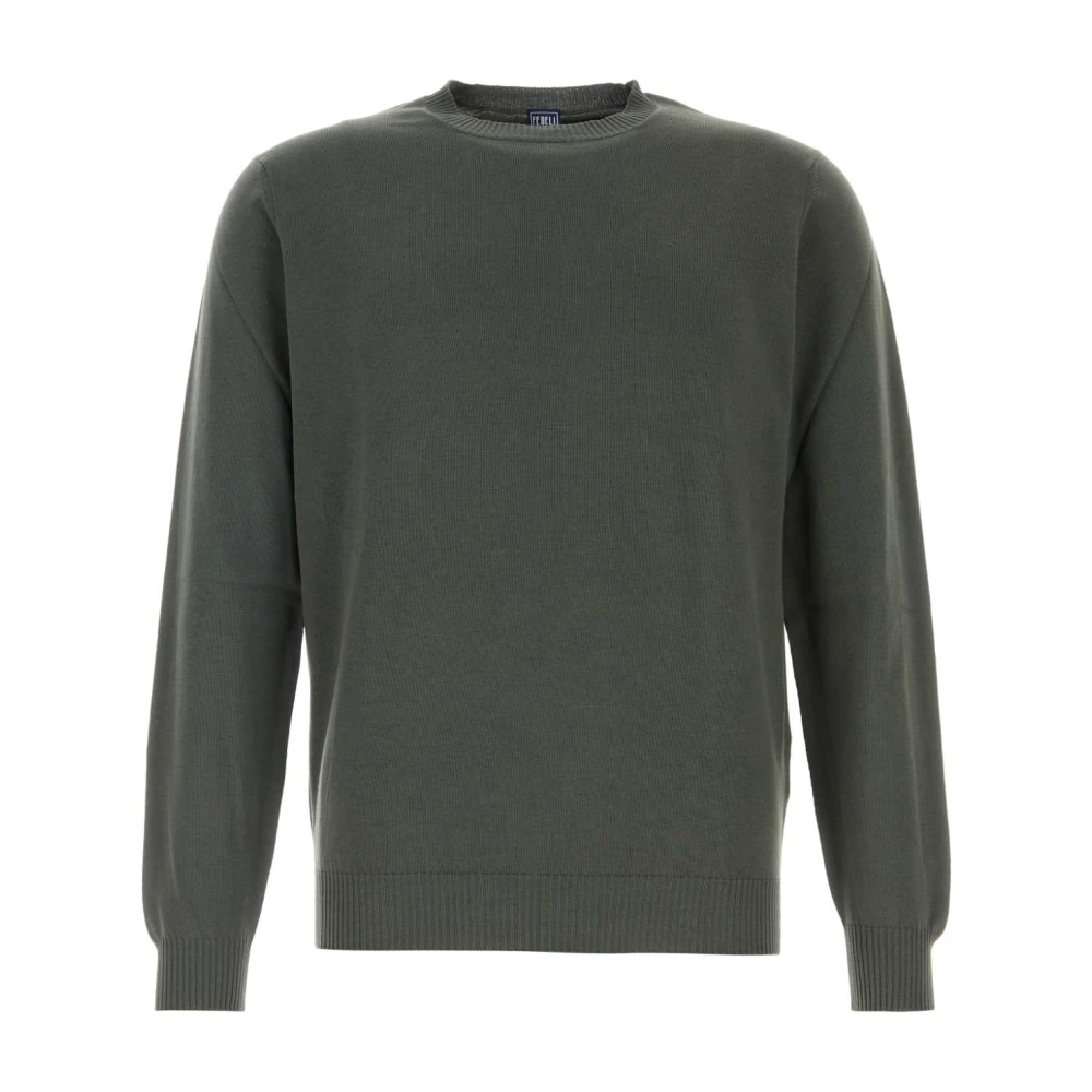 Fedeli Round-Neck Knitwear, Male, 2XL, Crew Neck Knit Green