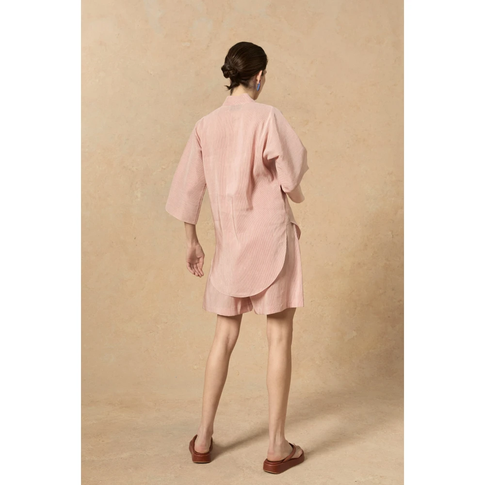 Cortana Gestreepte high-waisted linnen zijden shorts Pink Dames