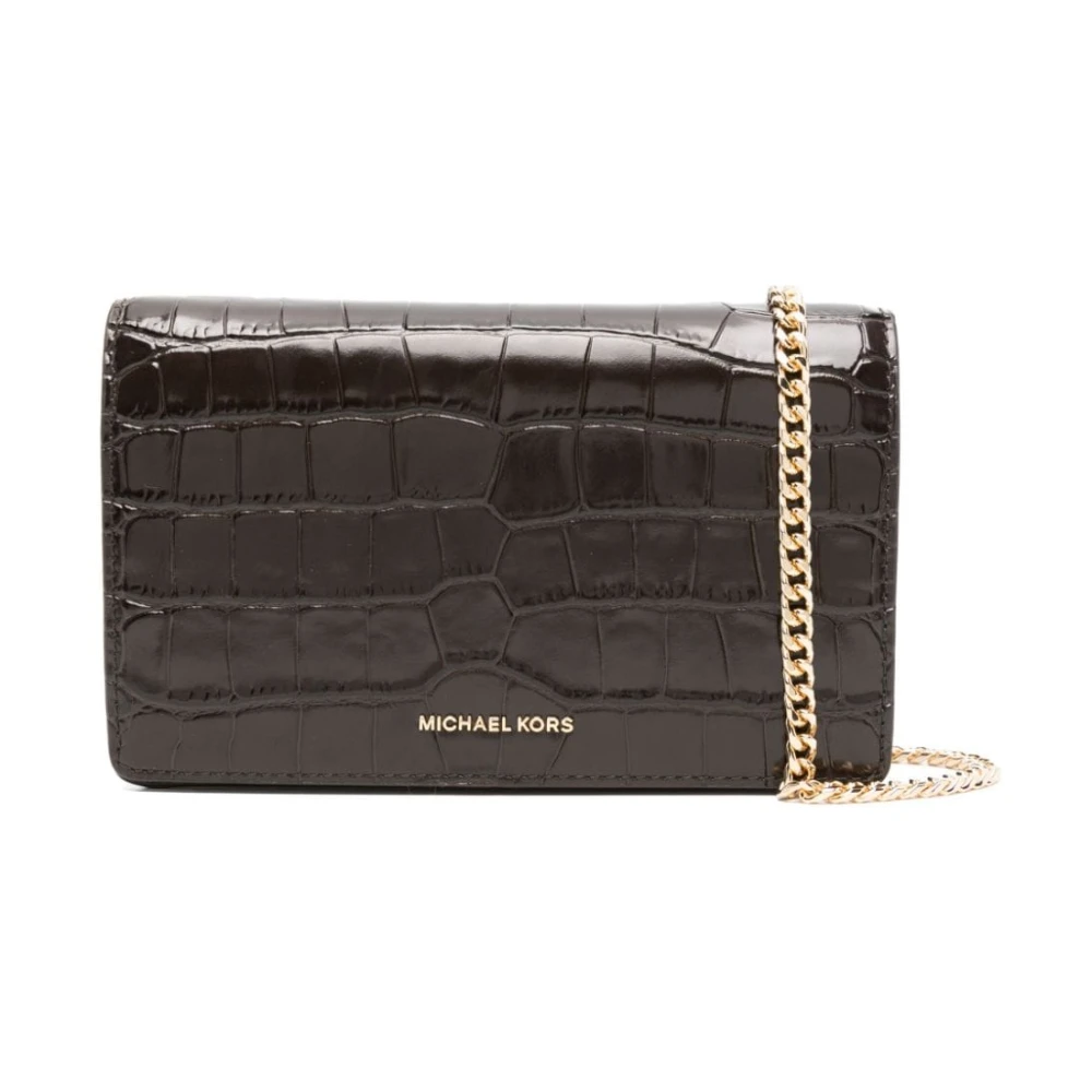 Michael Kors Bruin Leren Schoudertas Krokodileffect Brown Dames