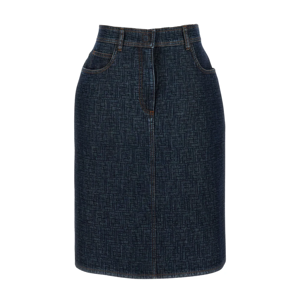 Fendi Women's Blue Denim Skirts, Xs, Flared Midi Skirt