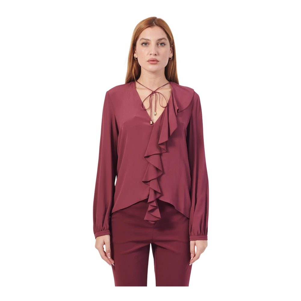 PATRIZIA PEPE Bordeaux Crepe Blouse met Rouches Red Dames