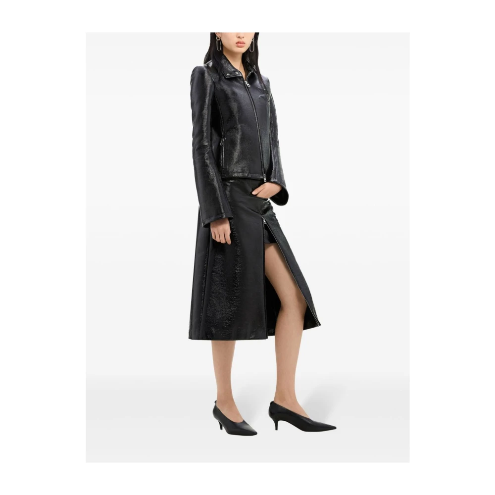 Courrèges Zwarte Patent Midi Rok met Rits Black Dames