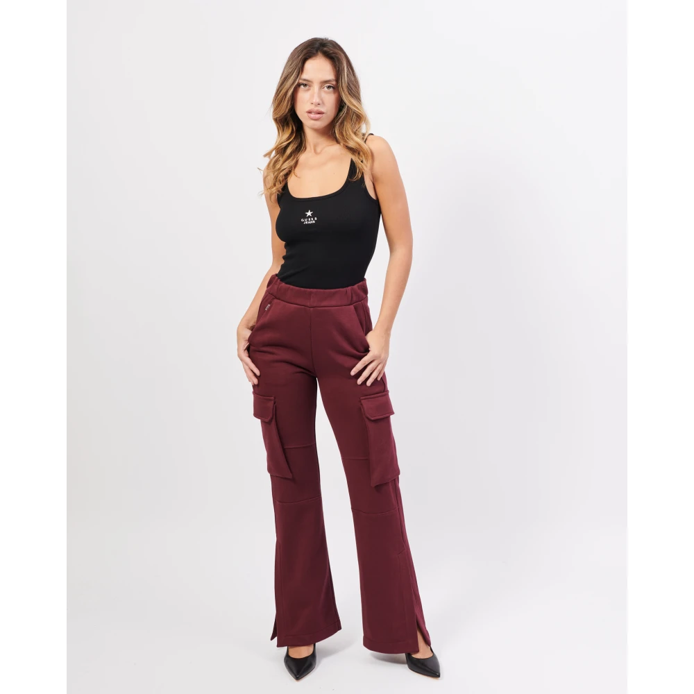 Jijil Cargo broek met wijde pijpen en enkelsplitten Red Dames