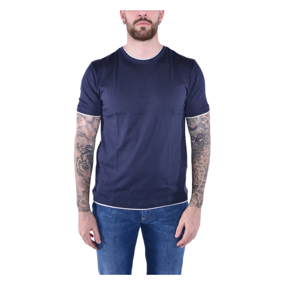Eleventy Luxe Giza Cotton Crew Neck T-Shirt Blue Heren