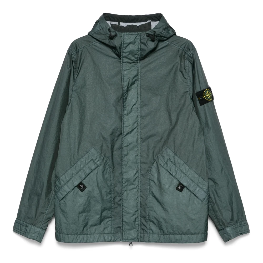 Stone Island Grön huva jacka med dragkedjefickor Green, Herr