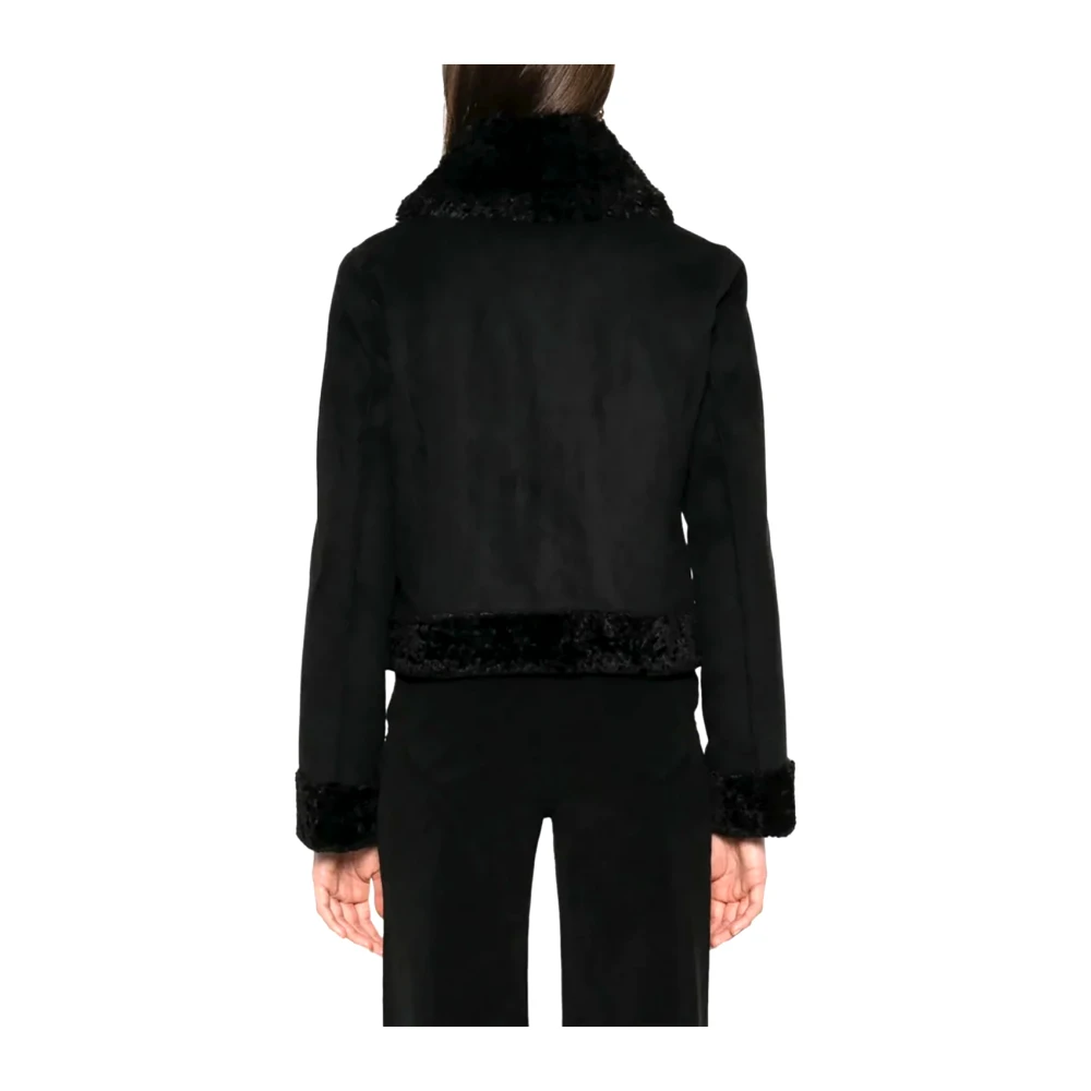 PATRIZIA PEPE Zwarte suède jas met shearling afwerking Black Dames