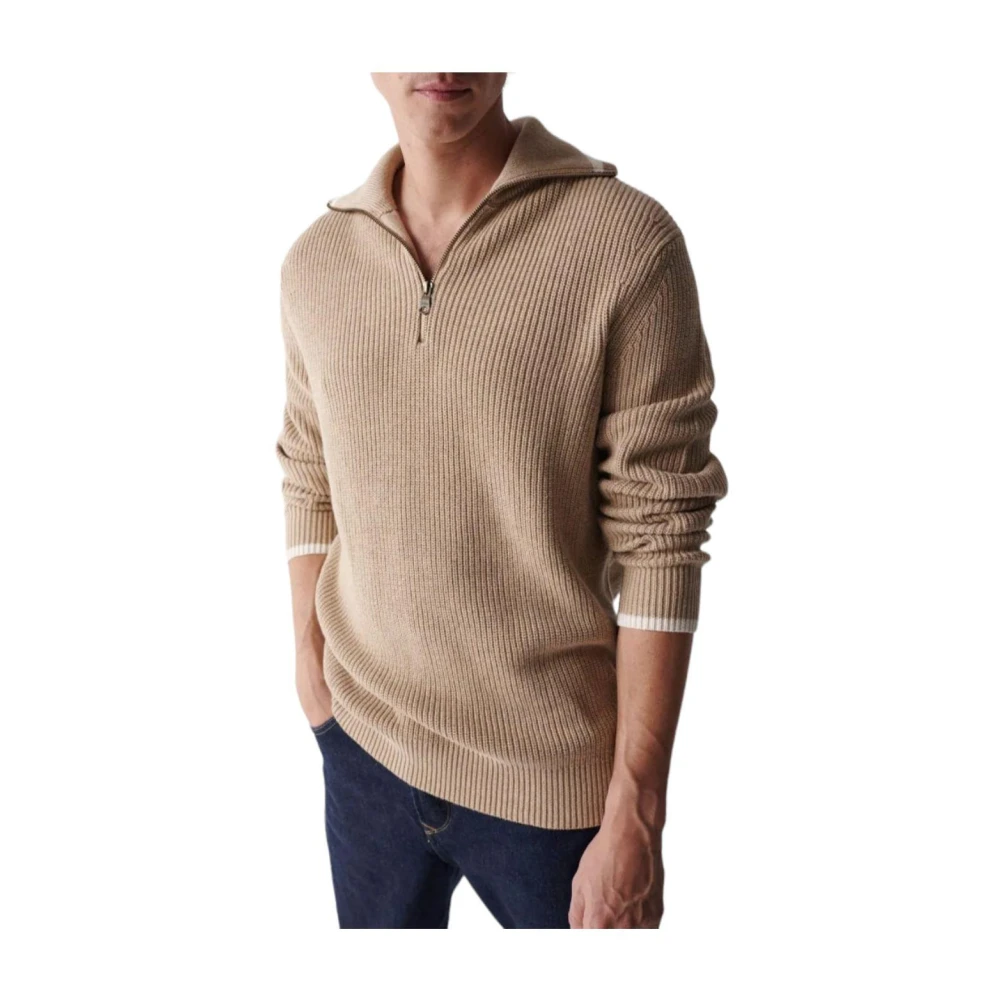 Salsa Beige Hoge Hals Rits Trui Beige Heren