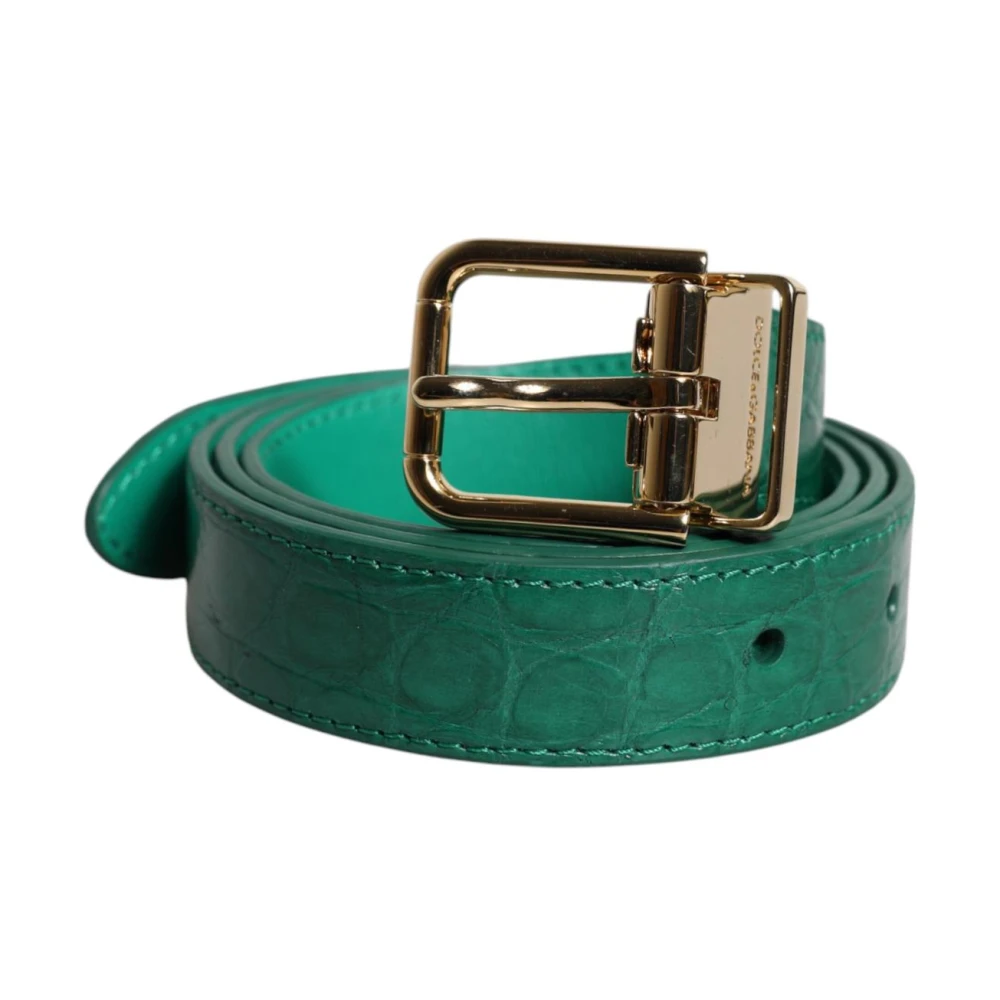 Dolce & Gabbana Women's Green Metal Logo Leather Waist Belt