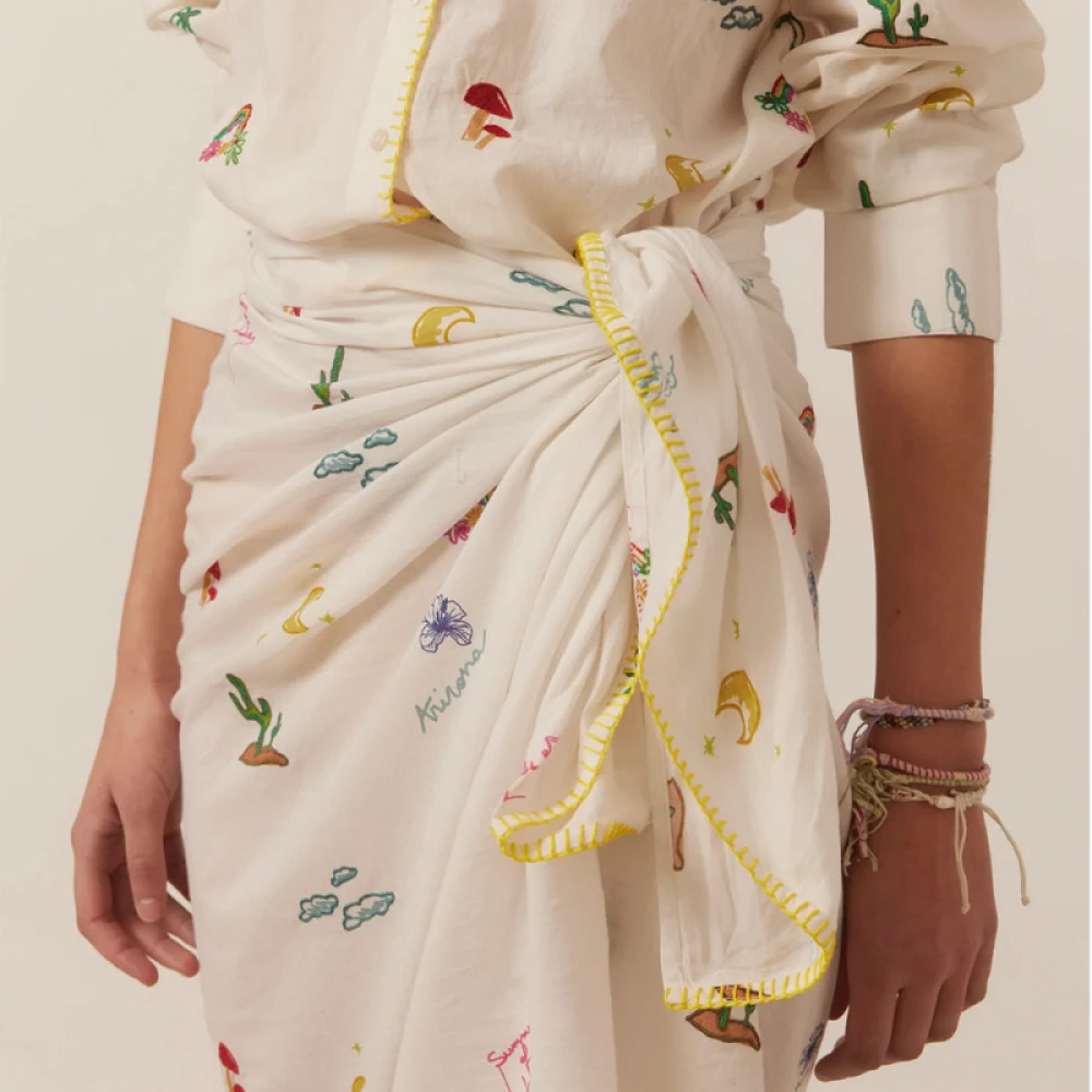 Arizona Love Geborduurde Strandpareo met Gele Rand White Dames