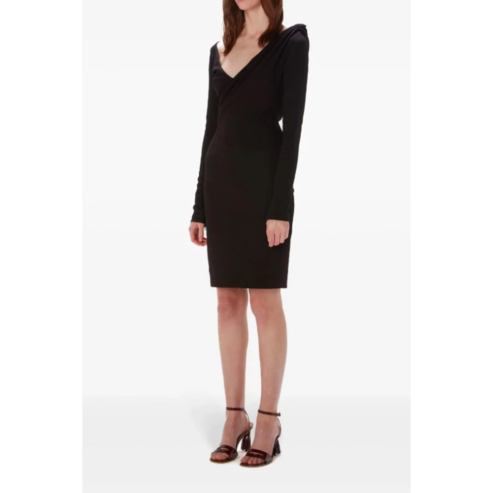 JW Anderson Zwarte Gerimpelde V-Hals Jurk Black Dames
