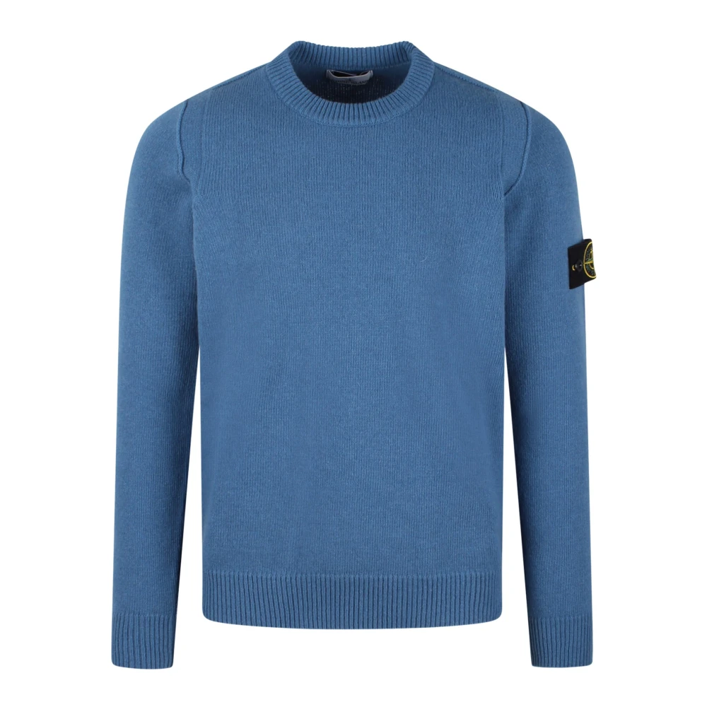 Stone Island Blauwe Crew-neck Lambswool Sweater Blue Heren