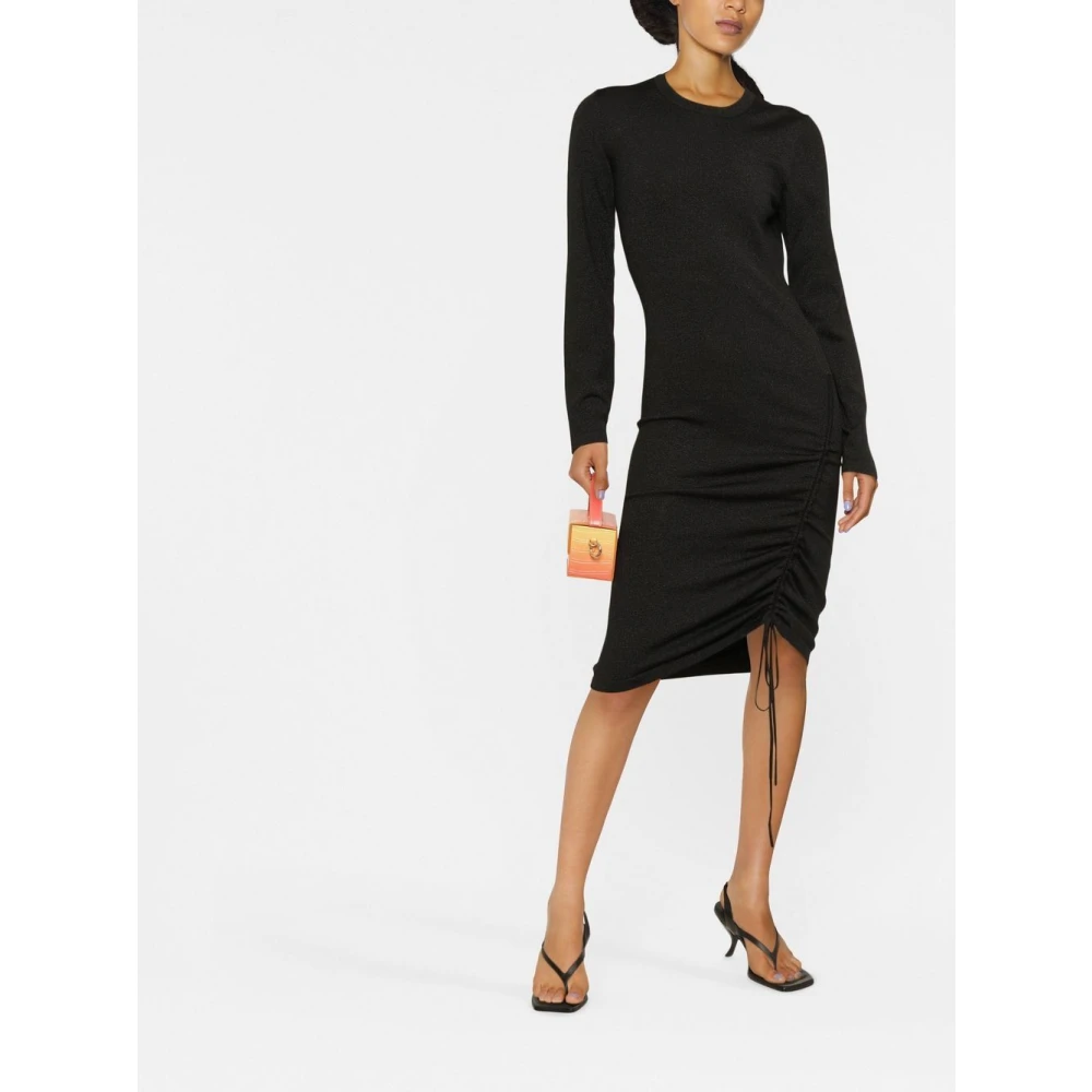 P.a.r.o.s.h. Zwarte Midi Jurk met Ruches Black Dames