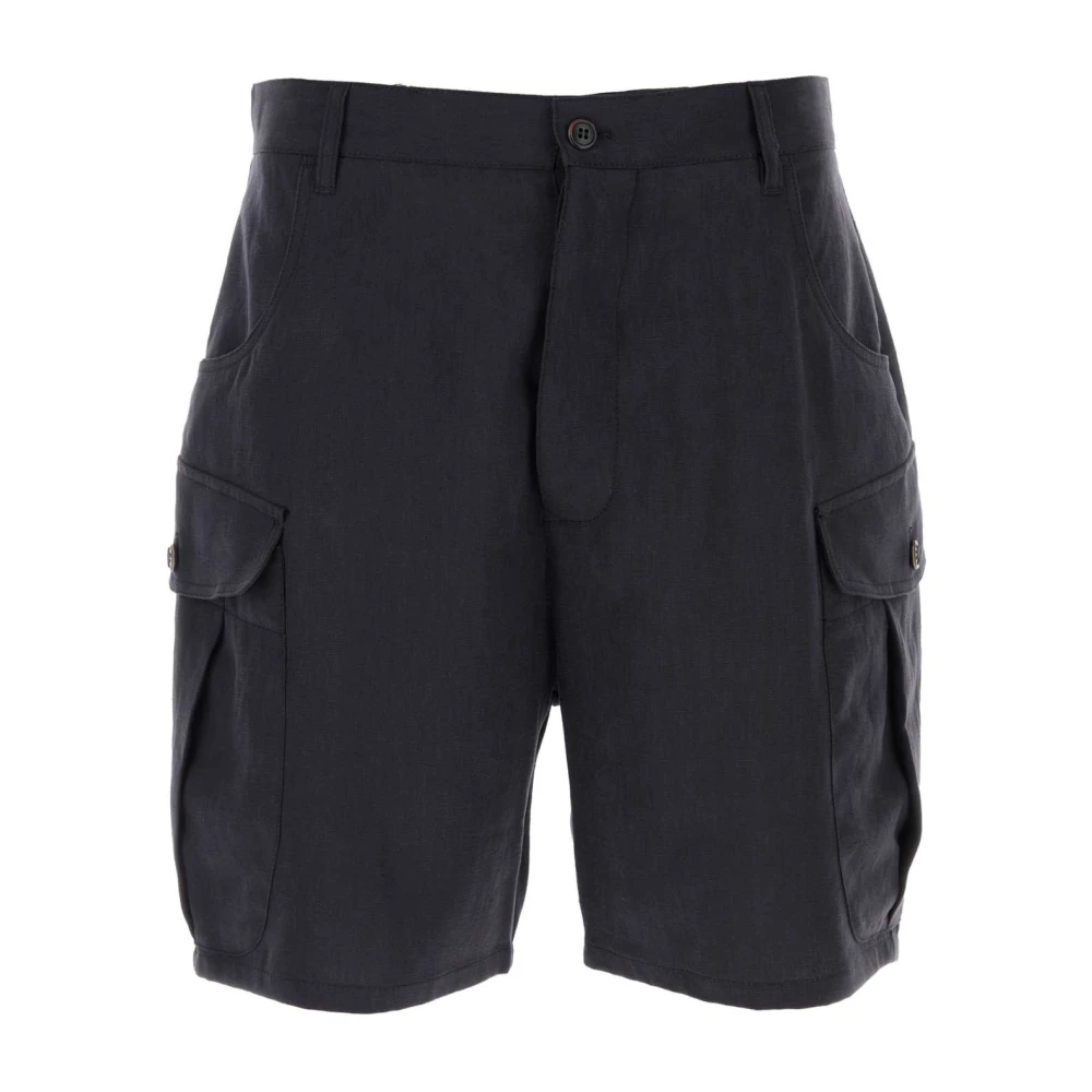 Giorgio Armani Men's Blue Casual Shorts, 4XL, Navy Linen Bermuda Shorts