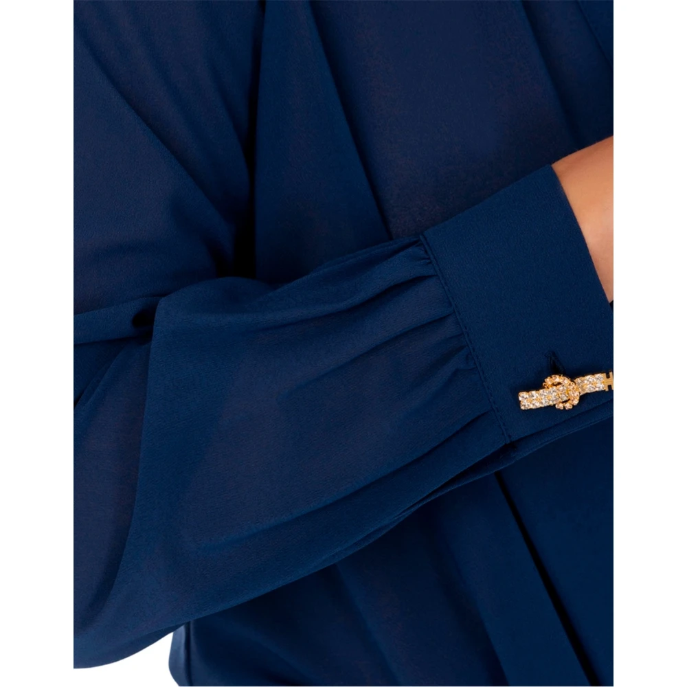 Elisabetta Franchi Georgette Jacquard Lettering Cross-Neck Shirt Blue Dames