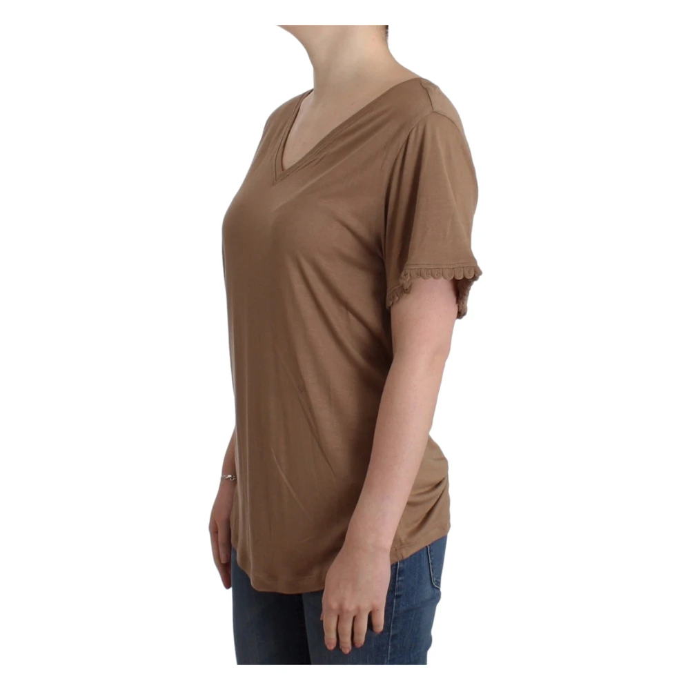 John Galliano Bruin Rayon Elegant Kortmouw Top Brown Dames