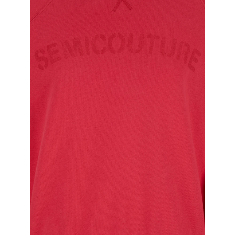 Semicouture Fuchsia Logo Crewneck Sweatshirt Katoen Vrouw Pink Dames