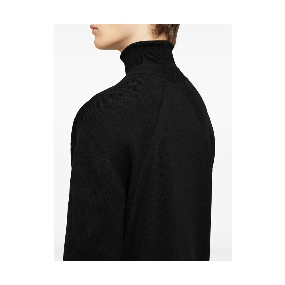 Jil Sander Zwarte Wol V-Hals Gebreide Trui Black Heren