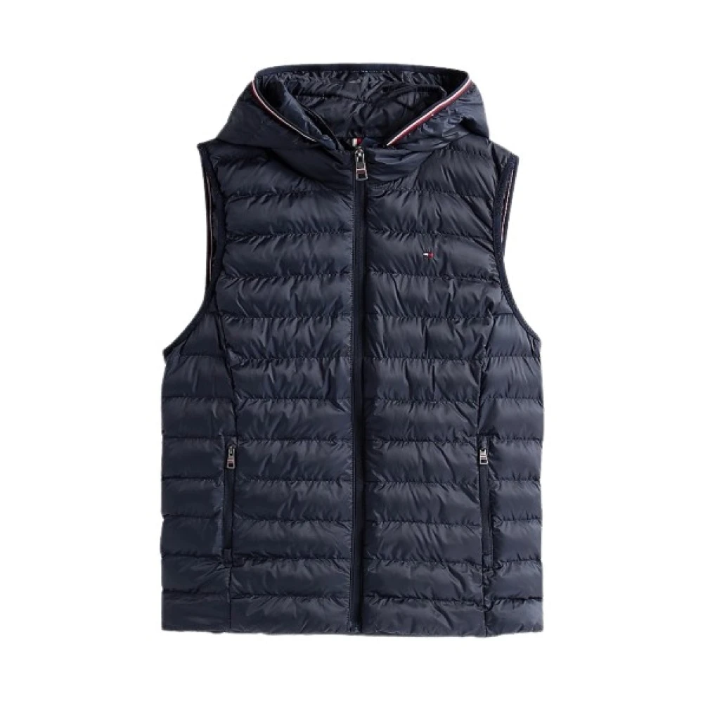 Tommy Hilfiger Women's Blue Waistcoats, 2XL, Sleeveless Puffer Vest With Retractable Hood