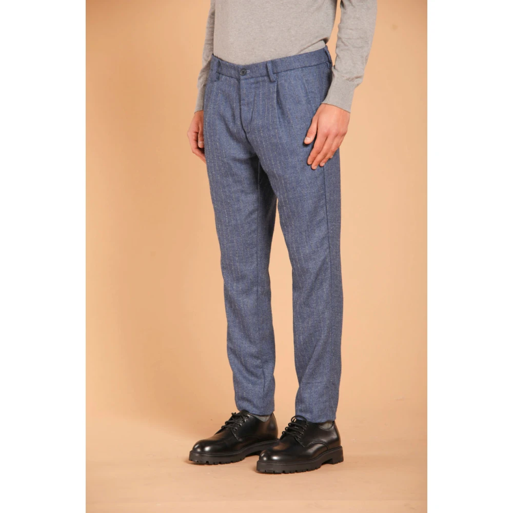 Mason's Gestreepte Carrot Fit Flanellen Chino Broek Blue Heren