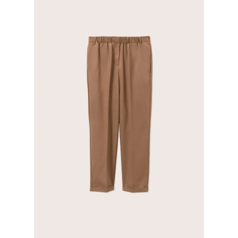 Rosso35 Rechte wollen broek met elastische taille Brown Dames