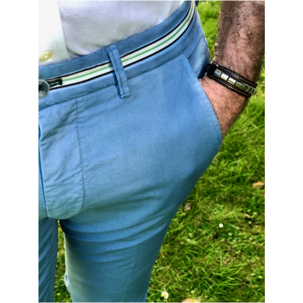 Mason's Slim Fit Katoenen Broek met Satijnen Tailleband Blue Heren