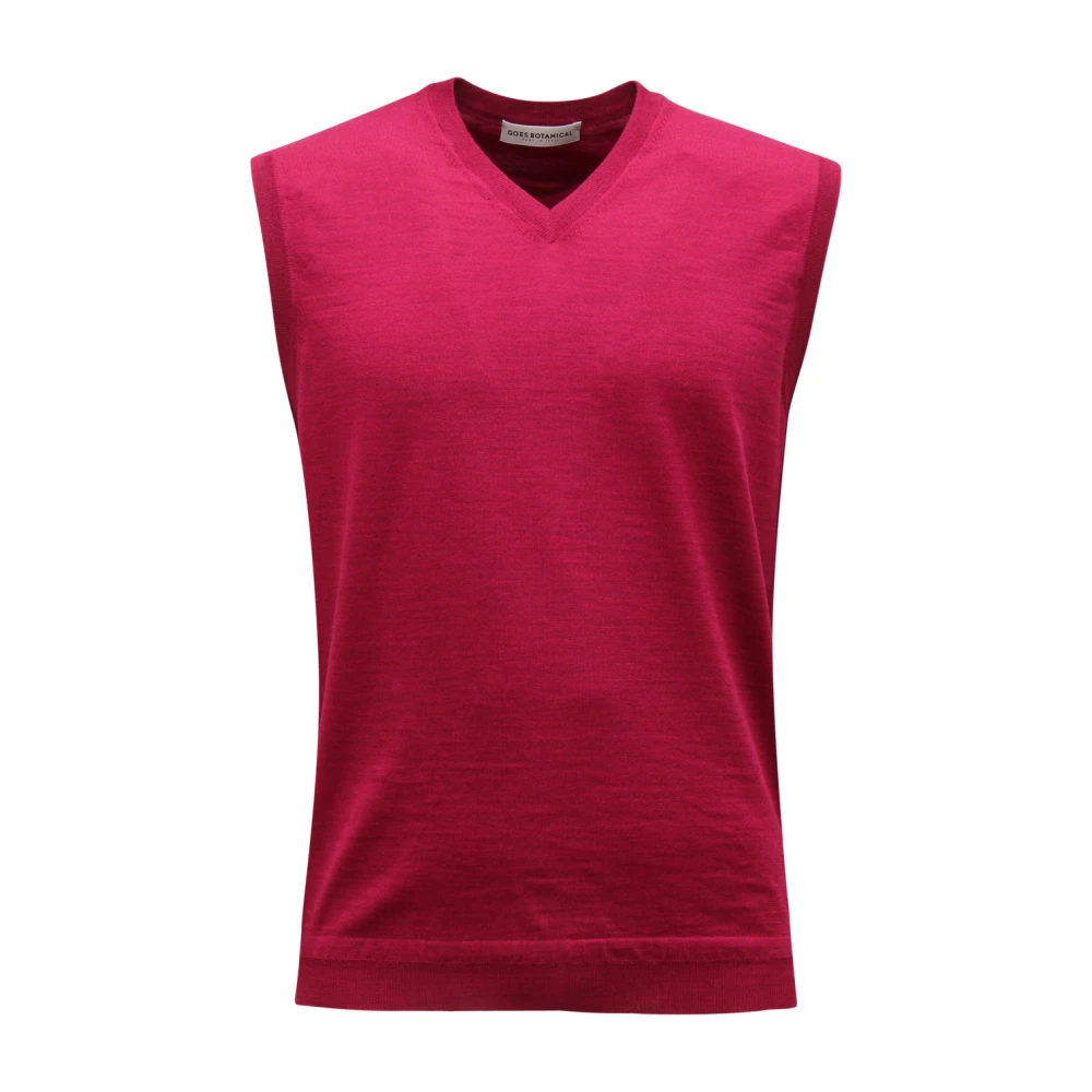 Goes Botanical Pink Sleeveless Jumpers, Male, M, Model 107 Wool V-Neck Sleeveless Jumper