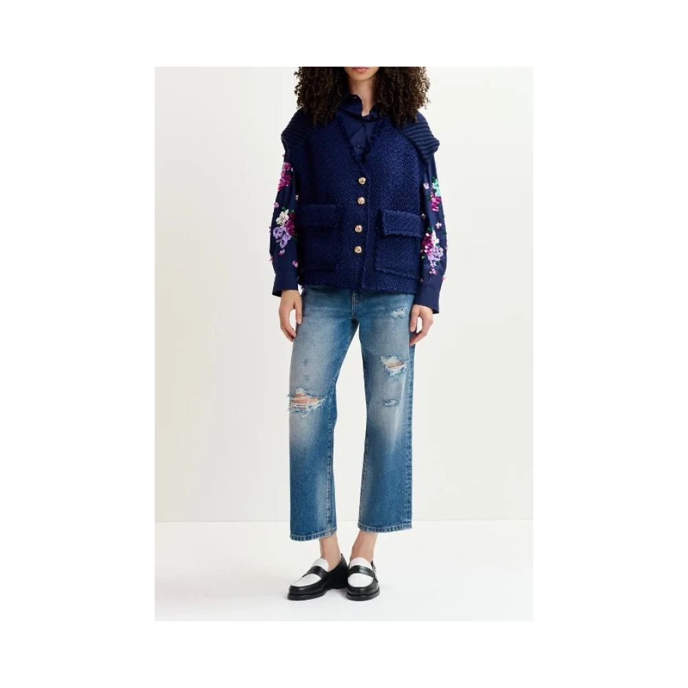 Essentiel Antwerp Geologische Mouwloze Wollen Blend Vest Blue Dames