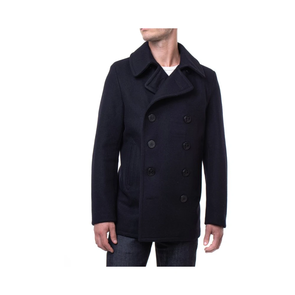 Schott NYC Klassieke Navy Peacoat met dubbele rij knopen Blue Heren