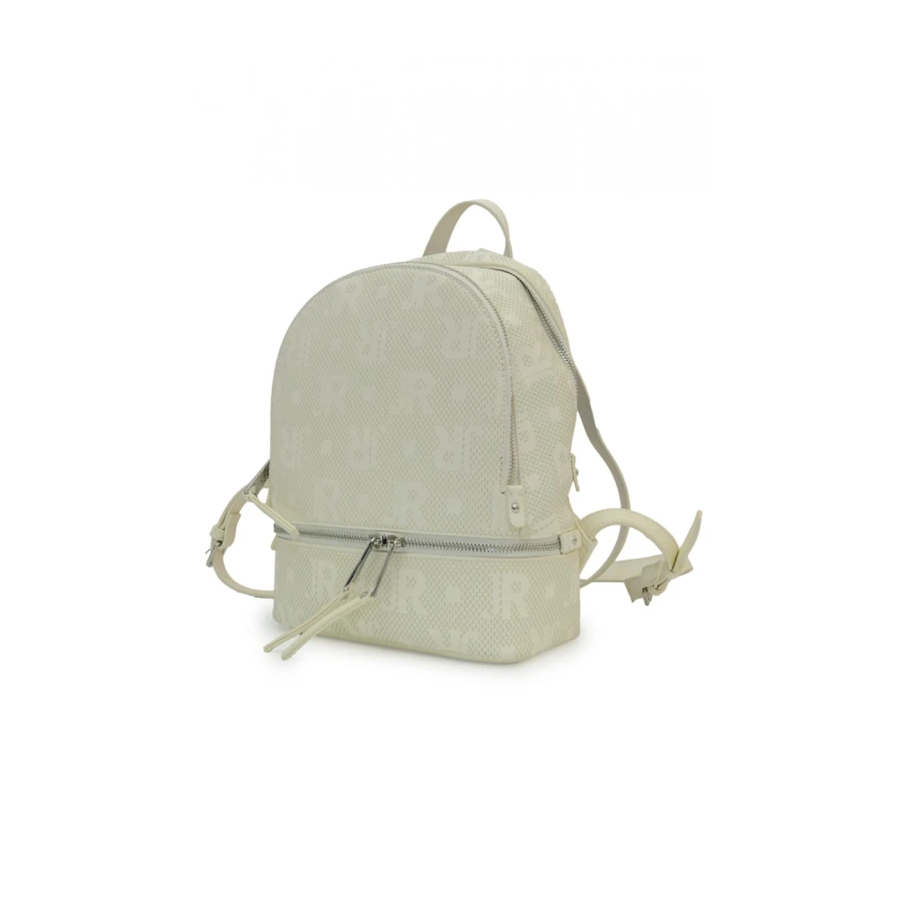 John Richmond Witte PU-rugzak met logopatroon Beige Dames