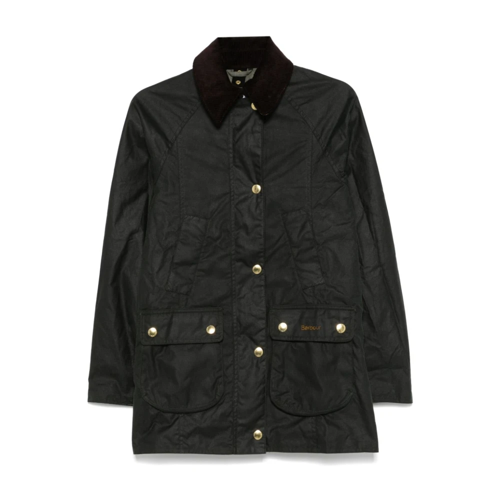 Barbour Groene Gewaxte Jas met Corduroy Kraag Green Dames