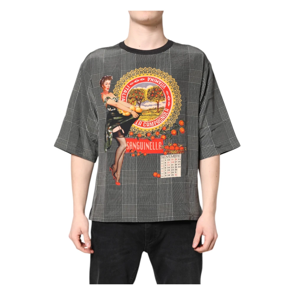 Dolce & Gabbana Men's Gray Graphic Print Silk T-Shirt - T-Shirts - S - Tops
