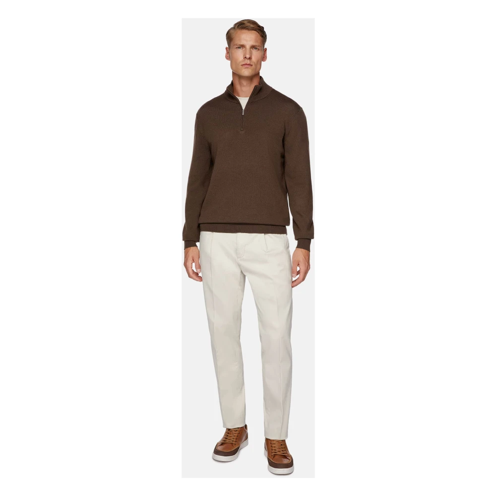 Boggi Milano Stretch Katoenen Tencel Pinces Broek Beige Heren