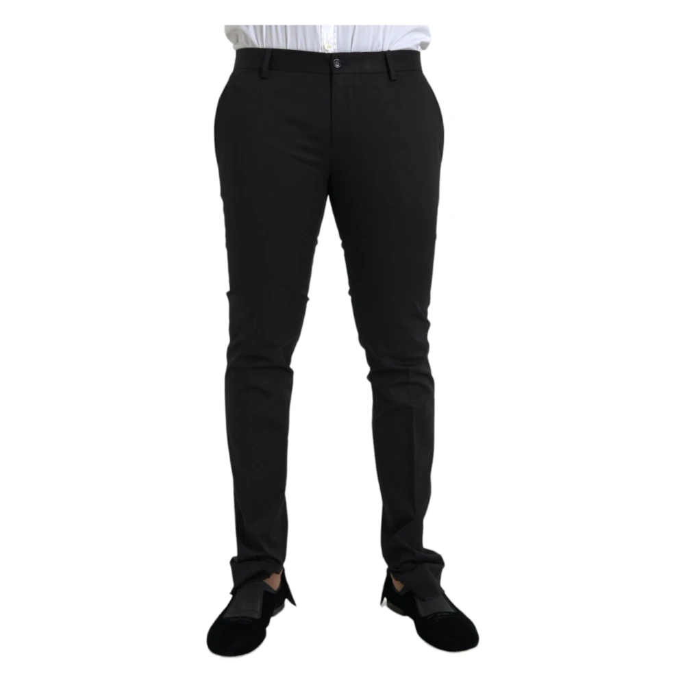 Dolce & Gabbana Men's Black Cotton Stretch Skinny Dress Trousers - Slim-Fit Trousers - L - Trousers