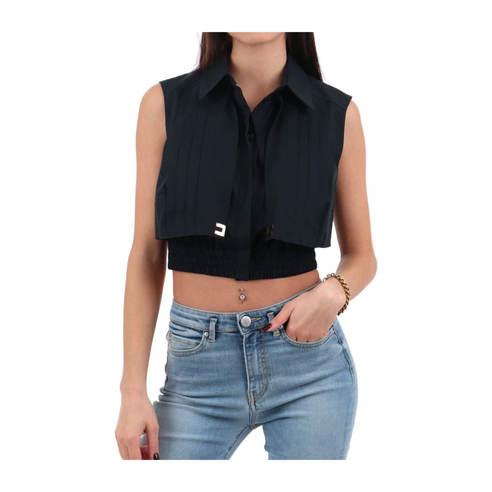Elisabetta Franchi Zwarte Crop Katoenen Overhemd met Gouden Details Black Dames