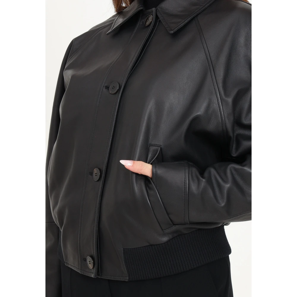 Max Mara Zwarte leren Muscari-jas Black Dames
