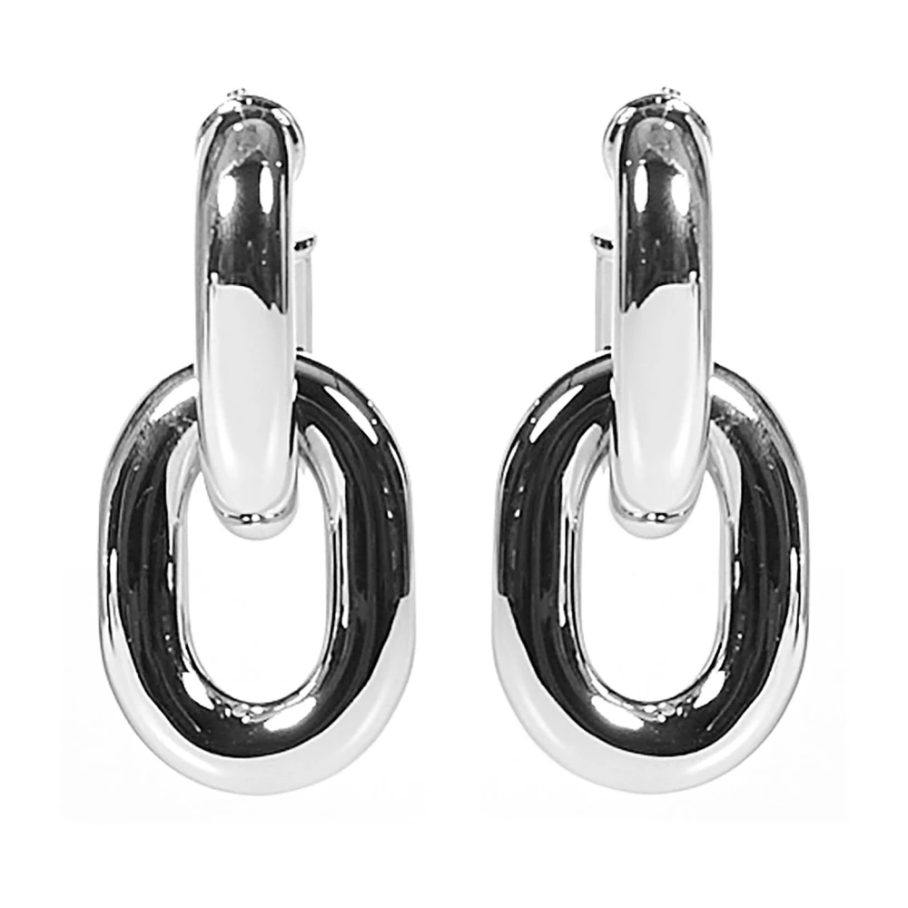 Rabanne Women's Gray Silver Link Double Hoop Earrings - Earrings - One Size - Accessories