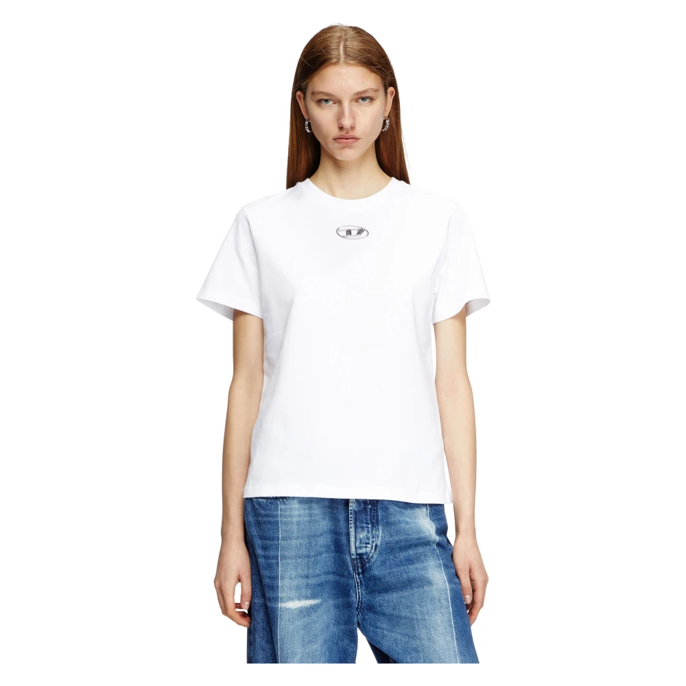 Diesel Katoenen Crew-neck T-shirt met Logo White Dames