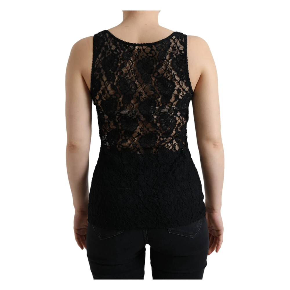 Dolce & Gabbana Elegante kanten tanktop met logodetail Black Dames