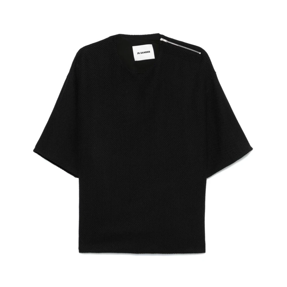 Jil Sander Zwarte Rits Crew Neck T-shirt Black Heren