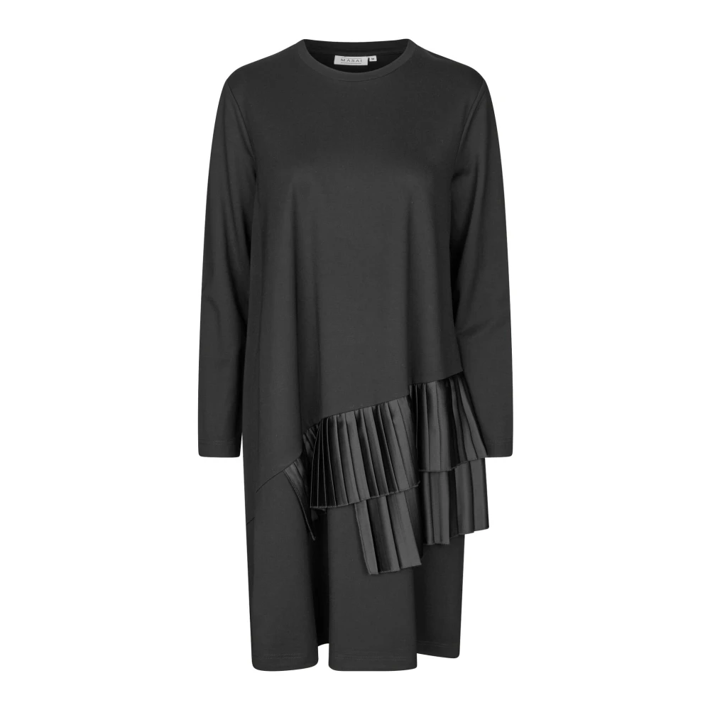 Masai Elegante Zwarte A-lijn Jurk met Ruches Rok Black Dames