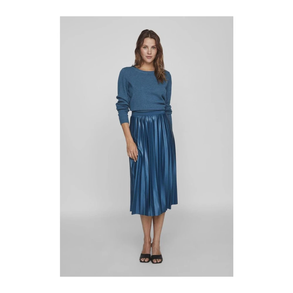 Vila Blauwe Lange Rok Herfst Winter Collectie Blue Dames