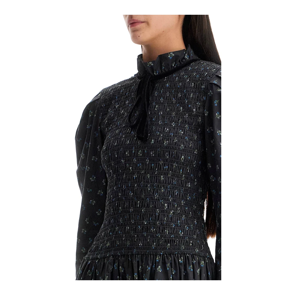 Ganni Bloemenprint Smock Mini Jurk Gray Dames