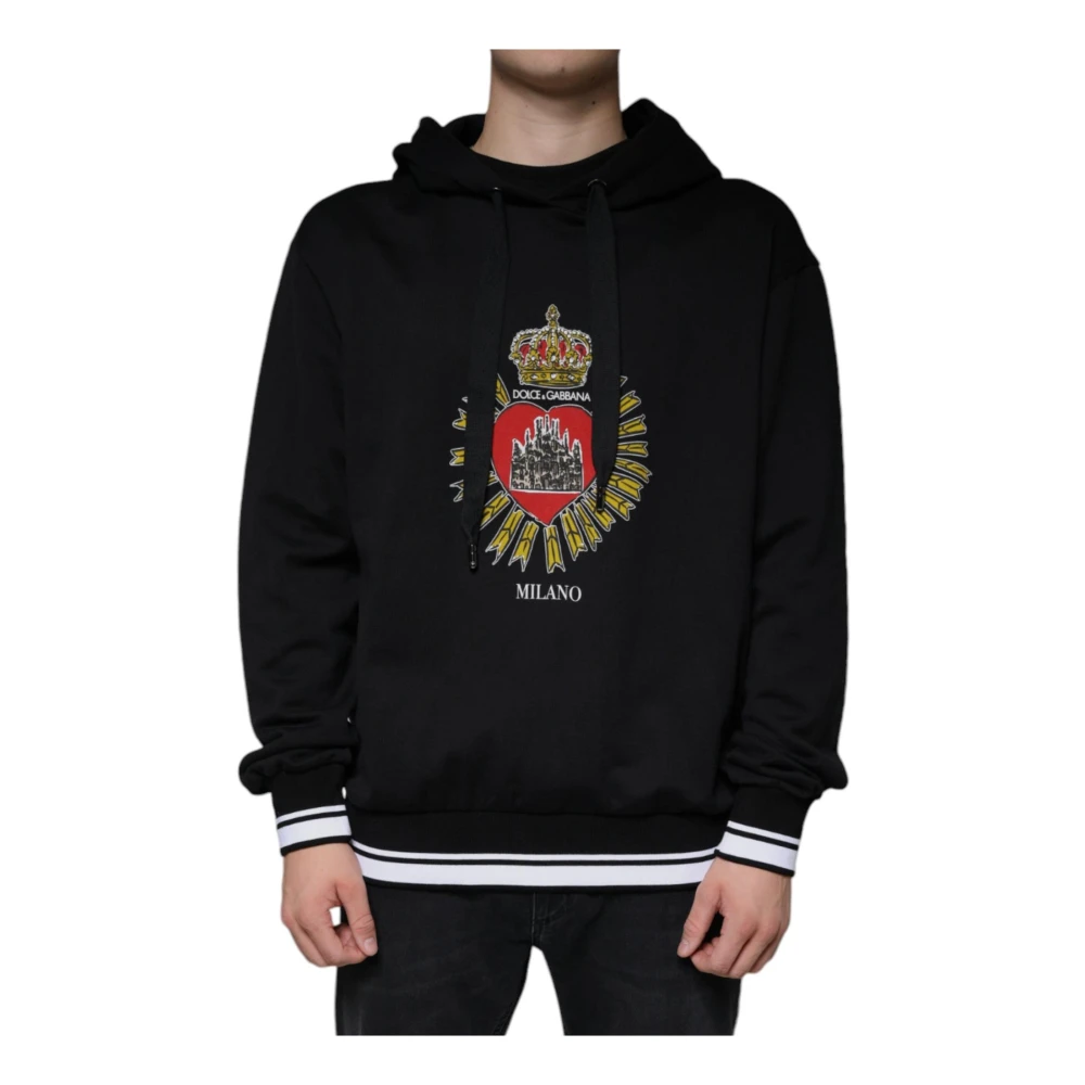 Dolce & Gabbana Zwarte Sacred Heart Crown Hoodie Black Heren