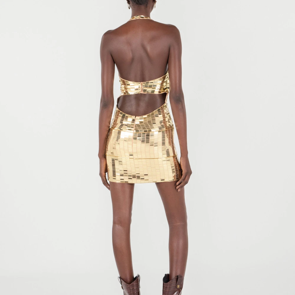 Roberto Cavalli Gouden Applicatie Zijden Mini Jurk Yellow Dames