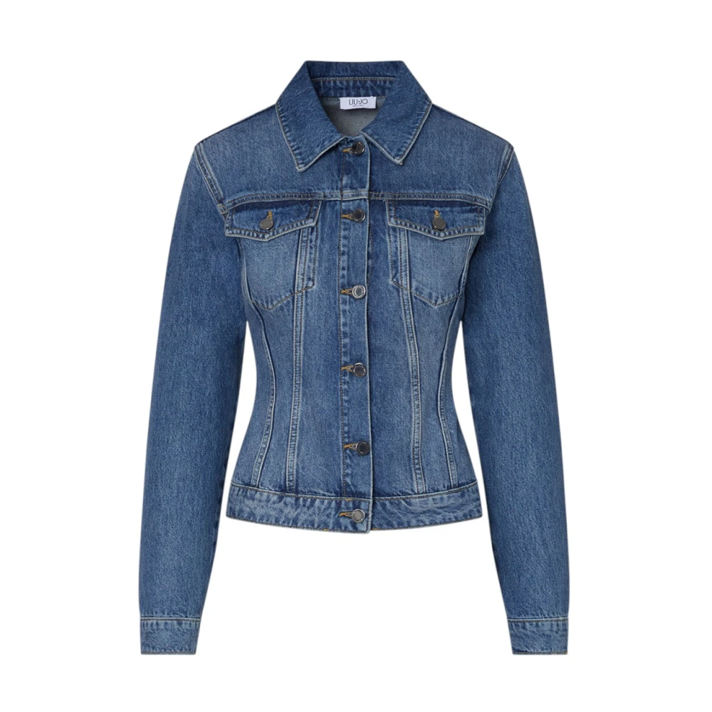 Liu Jo Vrouw Blauw Jassen Dames, L, Denim, Stonewash Denim Jacket Met Vetersluiting Achterkant