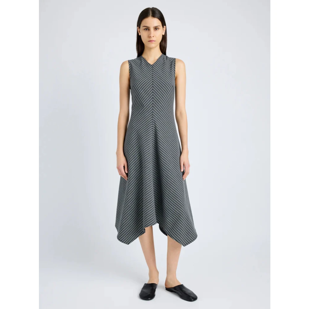 Proenza Schouler Ruitprint V-Hals A-Lijn Jurk Black Dames
