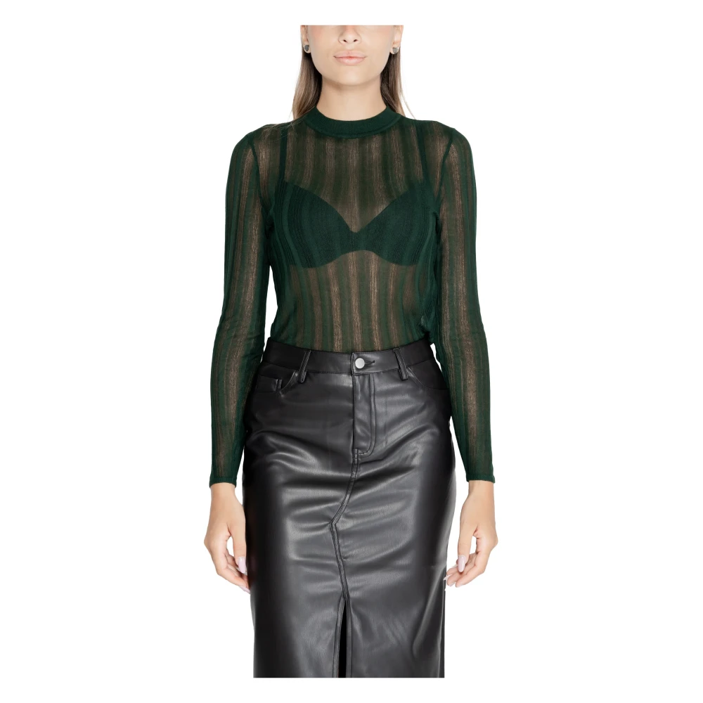 Vila Groene Gebreide Trui Ronde Hals Herfst Winter Green Dames