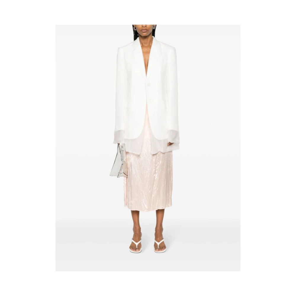 SPORTMAX Witte Zijde Laag Jas met Organza Overlay White Dames