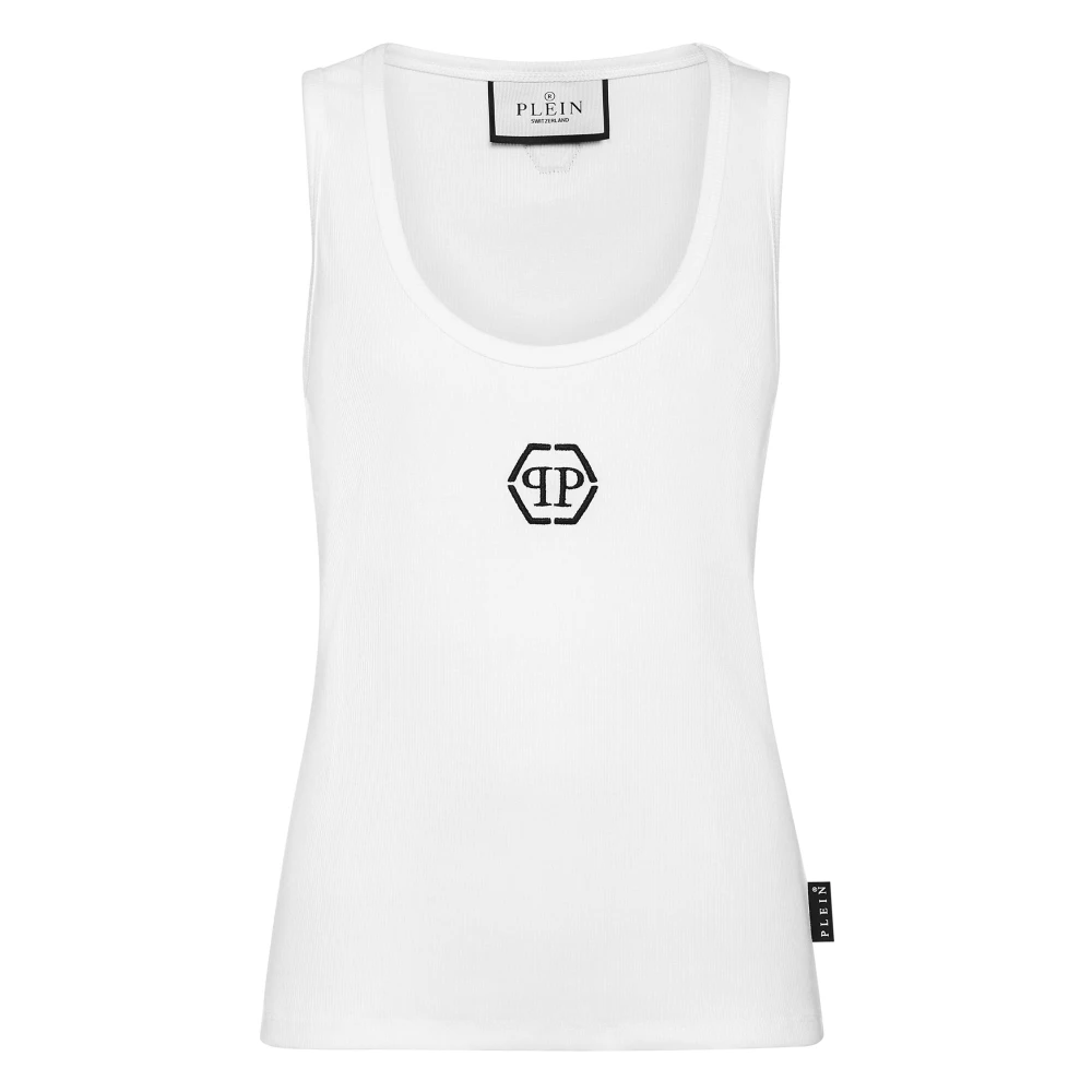 Philipp Plein Women's White Sleeveless Tops, S, Tank Top Hexagon